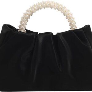 Evening Purse Women Small Pearl Handbags Soft Leather Ruched Bag Wedding Bridal
